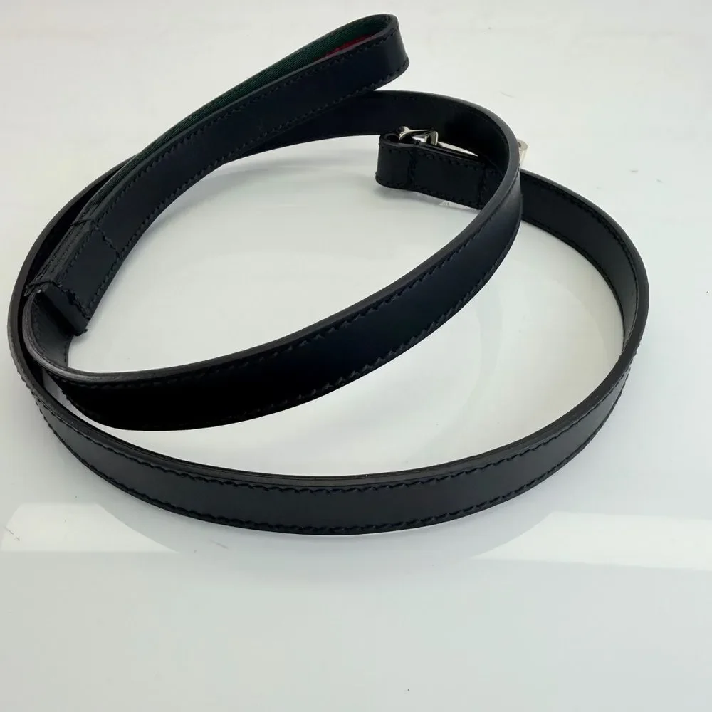 Gucci Web Black Leather Belt Dog Leash 47”